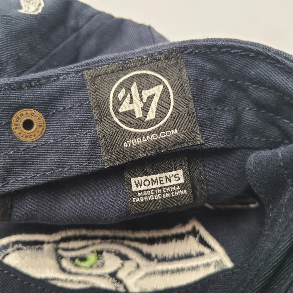 Women Seattle Seahawks Hat Strapback 47 Brand Clean Up Blue NFL All Over Print